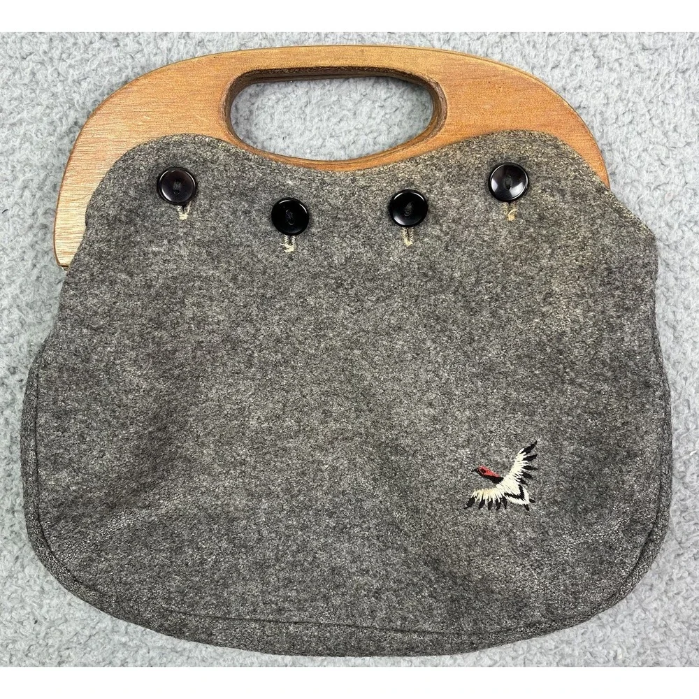 Vintage Bird Gray Wooden Handle Purse Grannycore Prop Costume Display